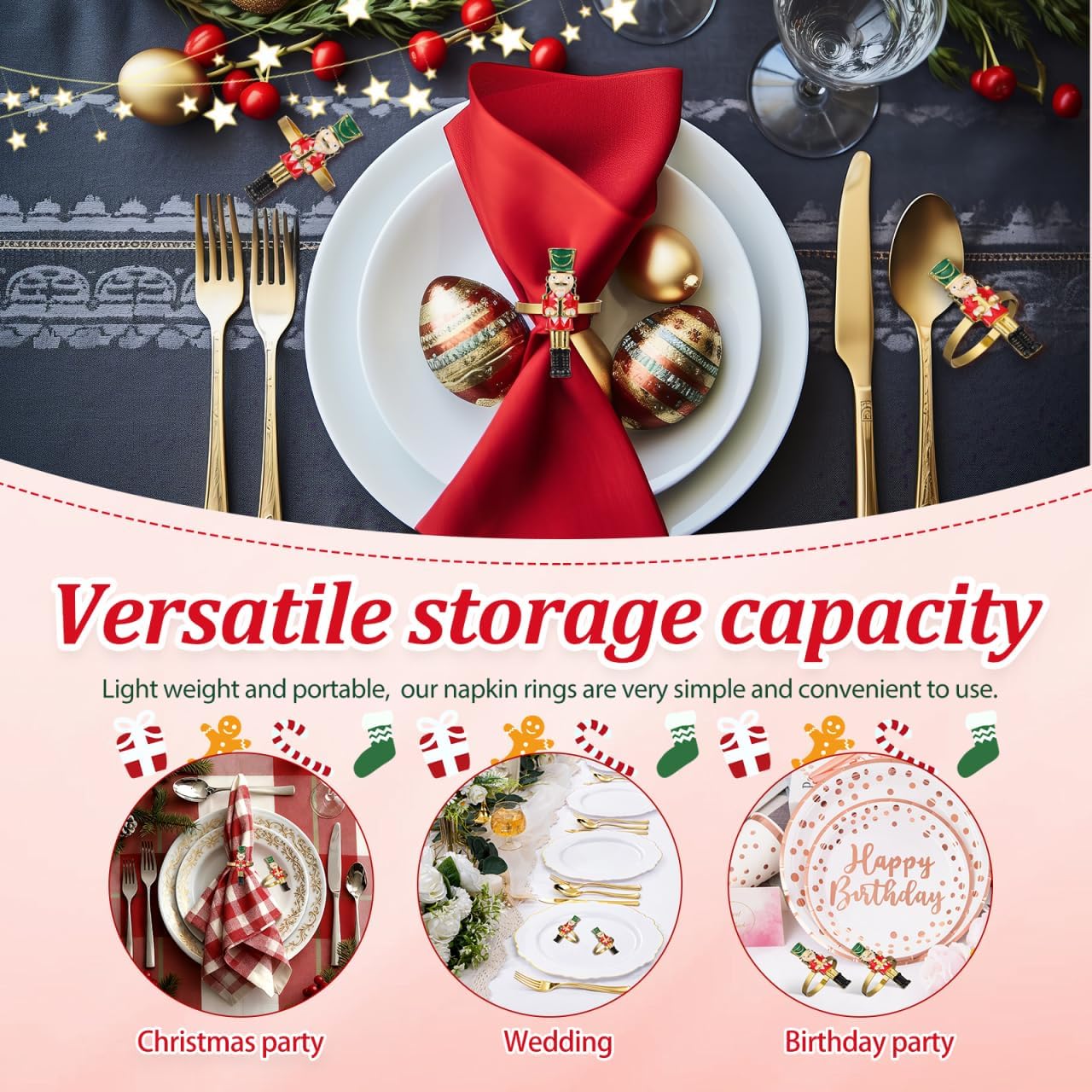 BESTonZON 2Pcs Nutcracker Shaped Napkin Rings Christmas Table Decor Napkin Holders for Holiday Party Wedding Dinner Accessories