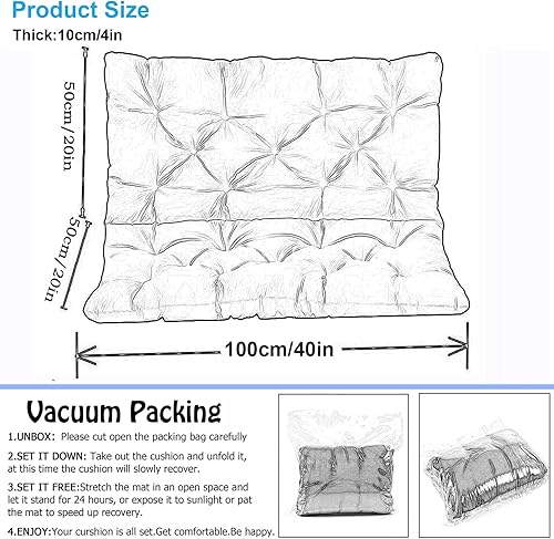 Miniatura 6 de ZUINUDNG Cojín de banco antideslizante para interiores y exteriores, cojines de jardín suaves con respaldo y lazos, almohadillas antideslizantes,