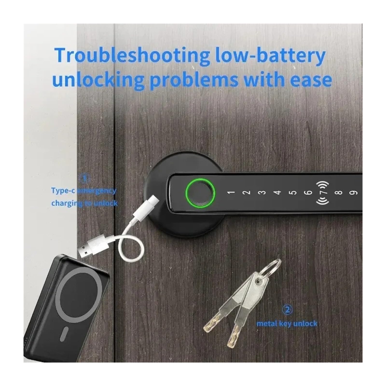 Cerradura inteligente, Cerradura inteligente con huella dactilar for interiores, electrónica, contraseña, llave y Bluetooth, for baño dormitorio(Nero)