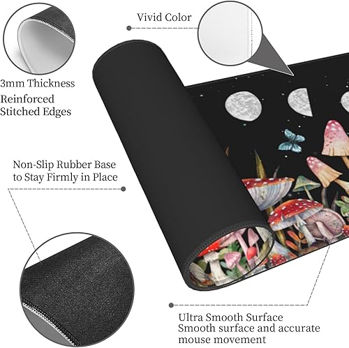 Miniatura 5 de Alfombrilla de mouse de hongos extendida XL para juegos, alfombrilla de escritorio de oficina con bordes cosidos, alfombrilla de escritorio