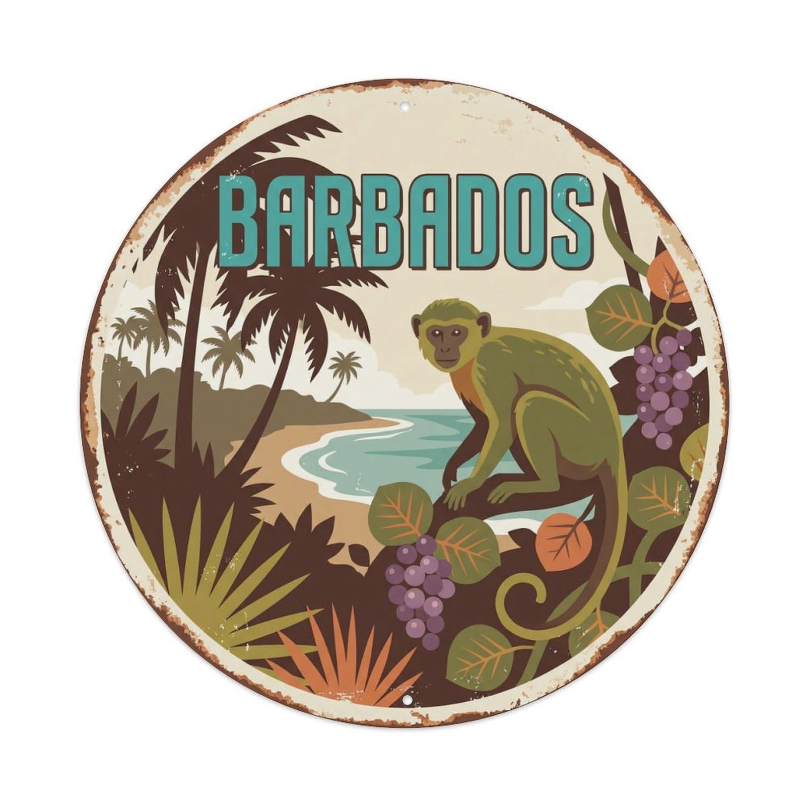 Yrnq 8X8inch Vintage Style Barbados Green Monkey Coastal Woodland Metal Tin Sign