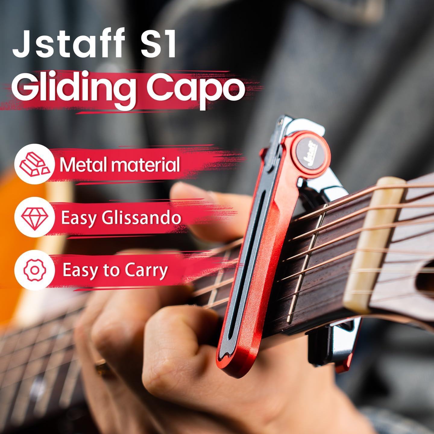 Jstaff S1 The Rolling Capo Sliding Guitar Capo for Electric and Acoustic Guitars