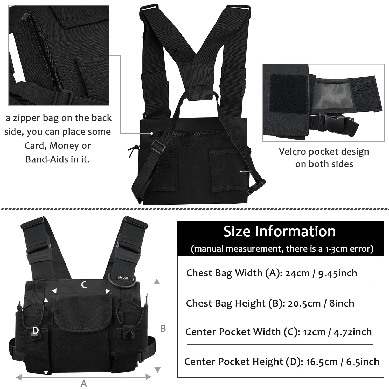 CLAPE Chest Rig Bag Regolabile Two Way Zaino Walkie Talkie Chest Pocket Harness Bags Pettorina Radio Borsa Hip Hop Streetwear