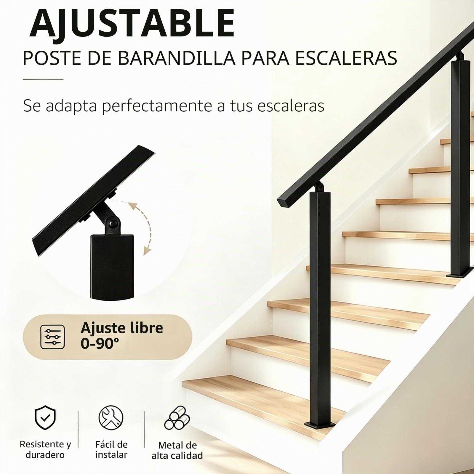 Pasamanos para escaleras, barandilla exterior, pasamanos negro, pasamanos para escaleras, pasamano exterior, pasamano exterior para escaleras, interior y exterior, balcón