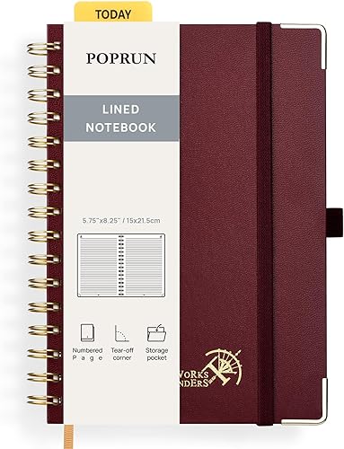Miniatura 24 de POPRUN Lined Spiral Journal Notebook for Women & Men, 7-1/4" x 9-1/2", 220 Numbered Pages, College Ruled Hardcover Notebook for Work, Journals for
