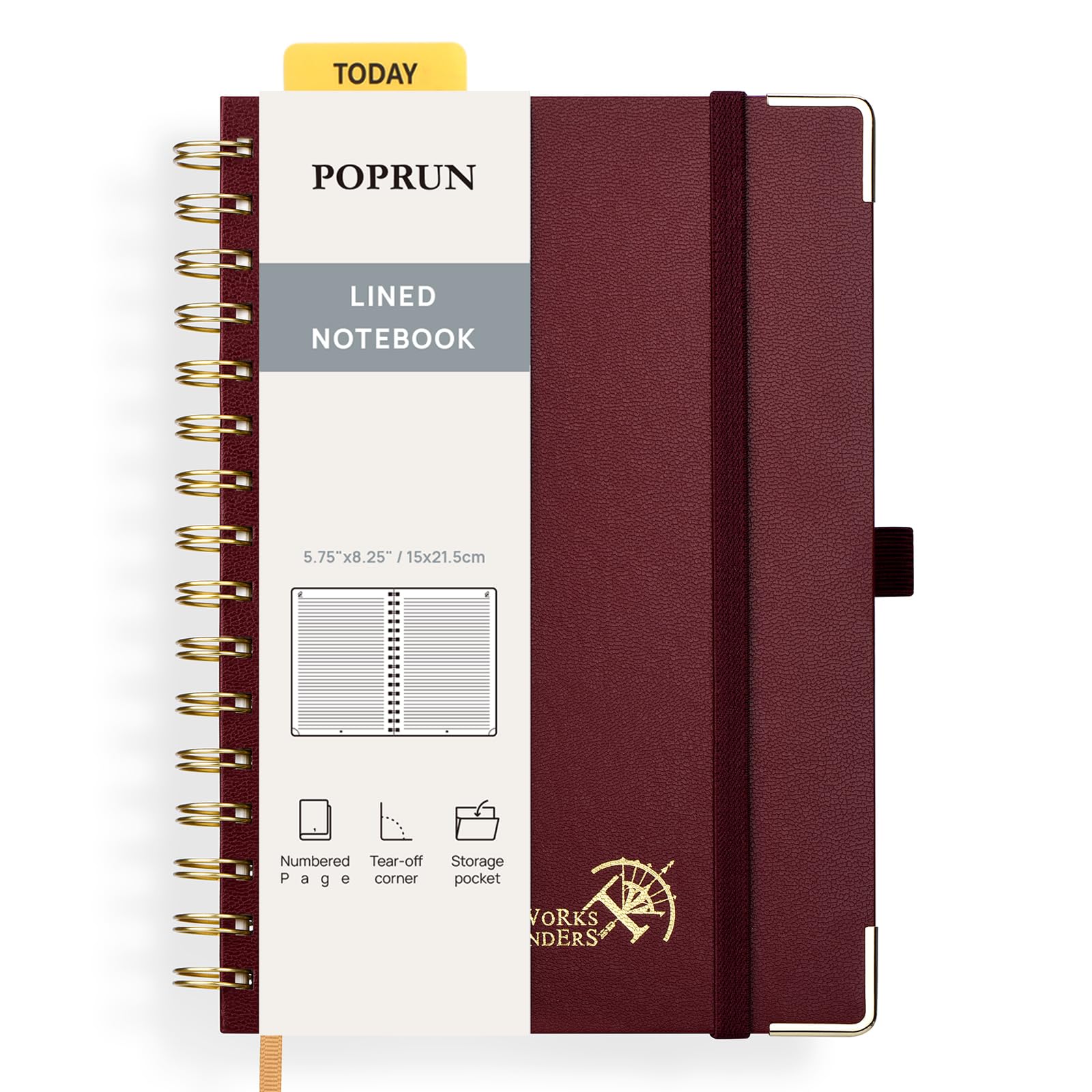 POPRUN A5 Lined Notebook, 141 Pages Hardback Spiral Notebooks, 120GSM Thick Paper Journals for Women & Men, Wirebound Notepad for School, Study, Office Use, 15 x 21.5cm, Burgundy โ image 1