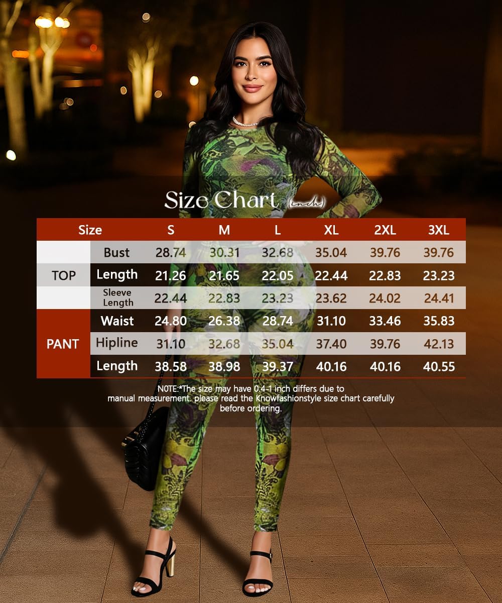 knowfashionstyle Sexy Two Piece Sets for Women Mesh Print See Through Going Out Birthday Clubwear Bodycon Party Pant Set - Image 7