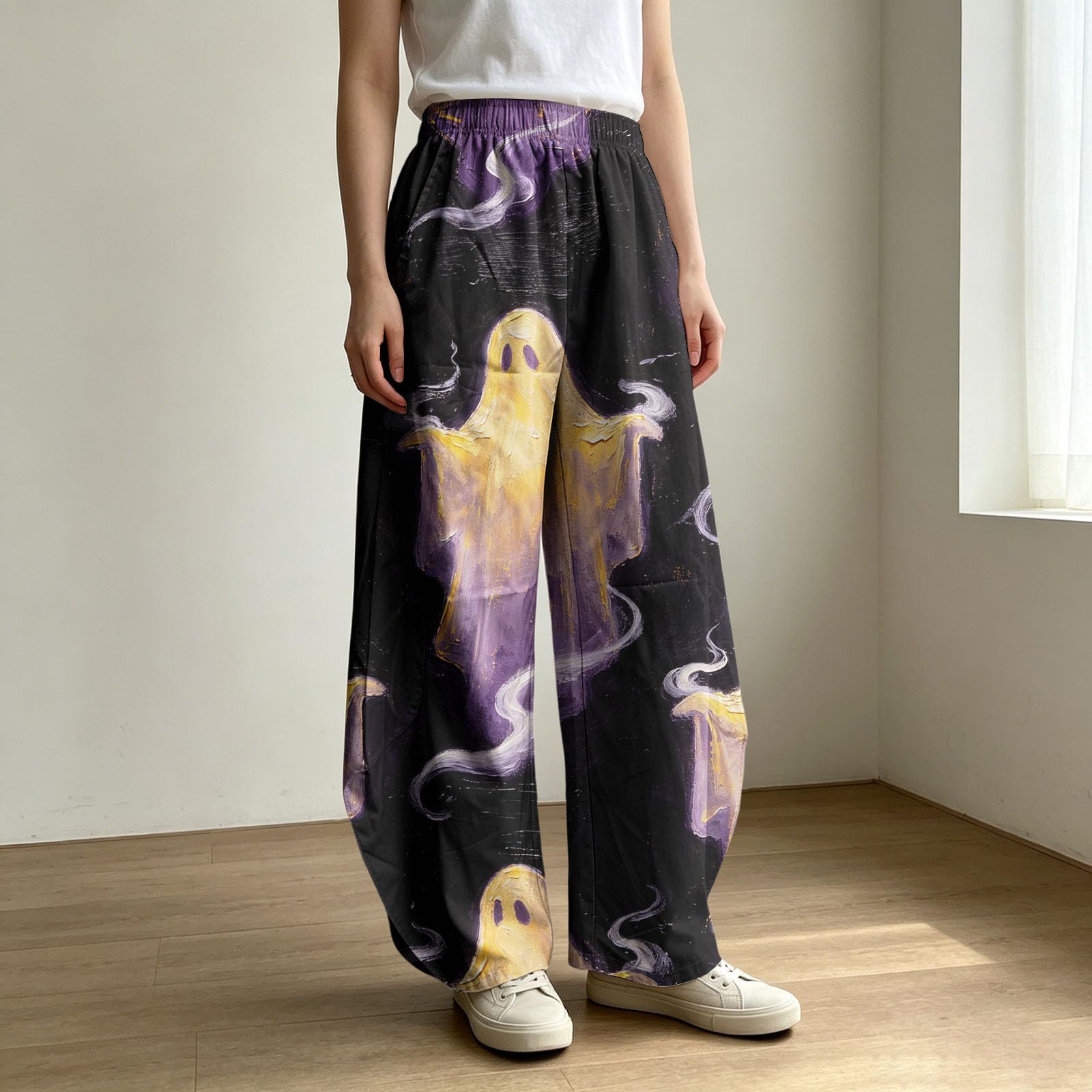 Pantaloni da donna con stampa, per il tempo libero, per feste, con tasche | Pantaloni estivi traspiranti con elastico in vita, pantaloni da escursionismo elasticizzati, vestibilità larga, leggeri