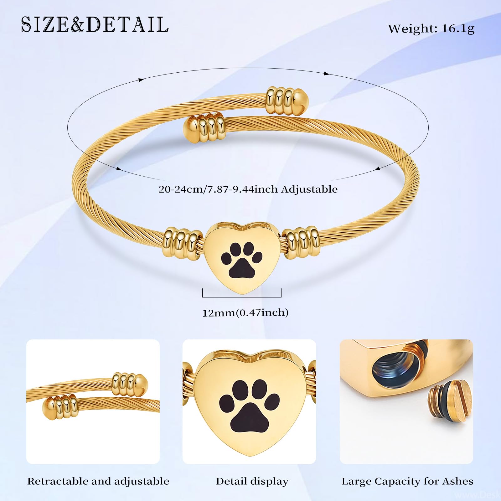 QGJNSGC Cremation Bracelet for Ashes Memorial Jewelry Stainless Steel Pet Paw Heart Shape Urn Pendant Bangle Loved Ones Funeral Ashes Holder Keepsake Gift - Image 2
