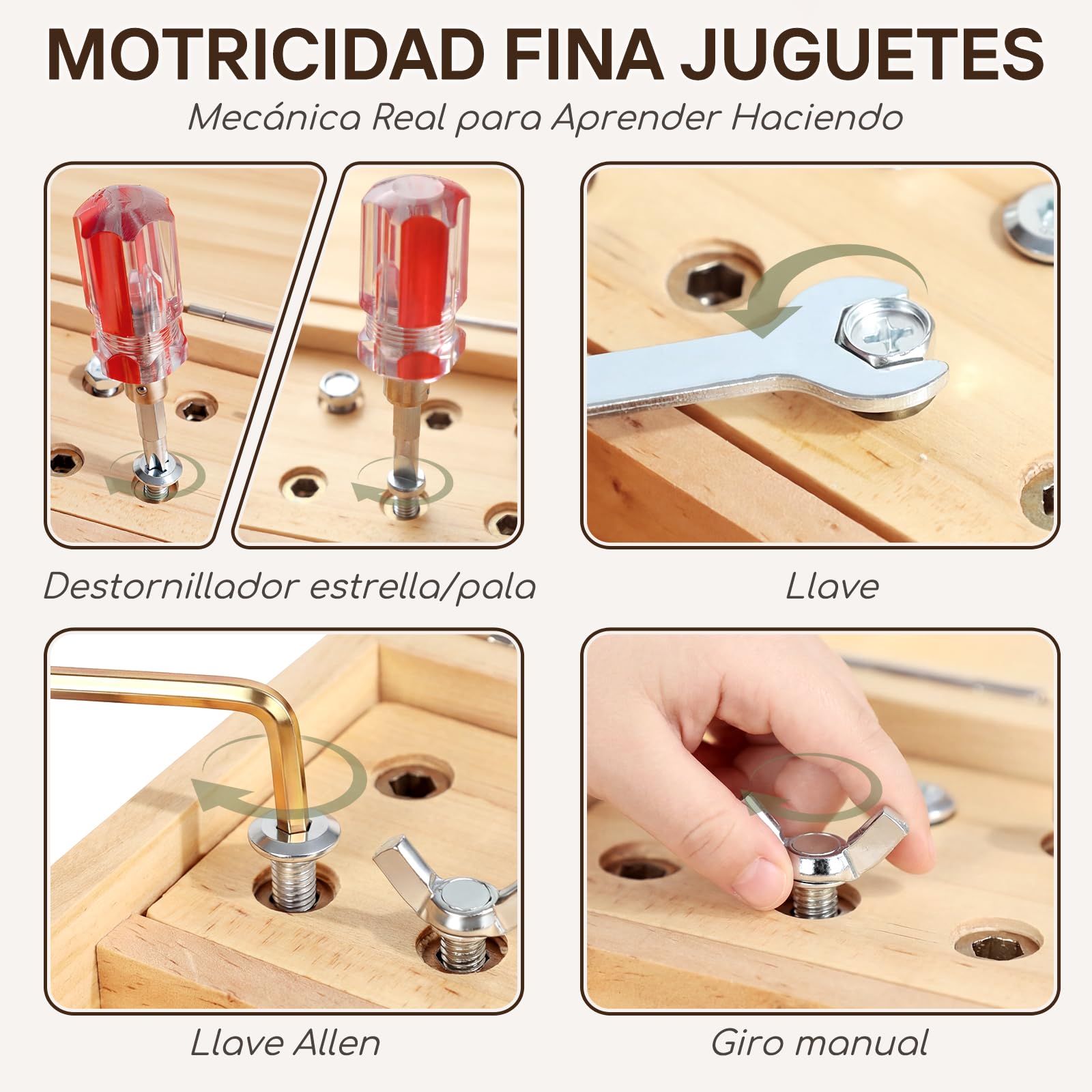 Lehoo Castle Montessori 3 Años Juguetes para Niños, Herramientas de Madera–15 Pcs Set Busy Board Juego Educativo de Motricidad Fina con Caja de Almacenamiento – Regalo Ideal para 4 5 Años Juegos