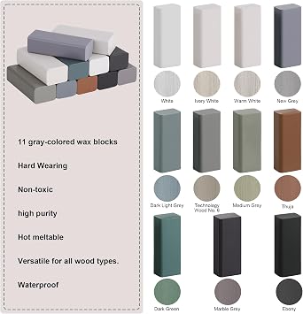 Grey Laminate Floor Repair Kit, 11 Colored Wax Filler Wood Repair Sticks with Scraper for Wood Scratch Repair, Laminate Worktop Repair Kit, Vinyl Floor Repair Kit for Wooden Floor Scratch Furniture