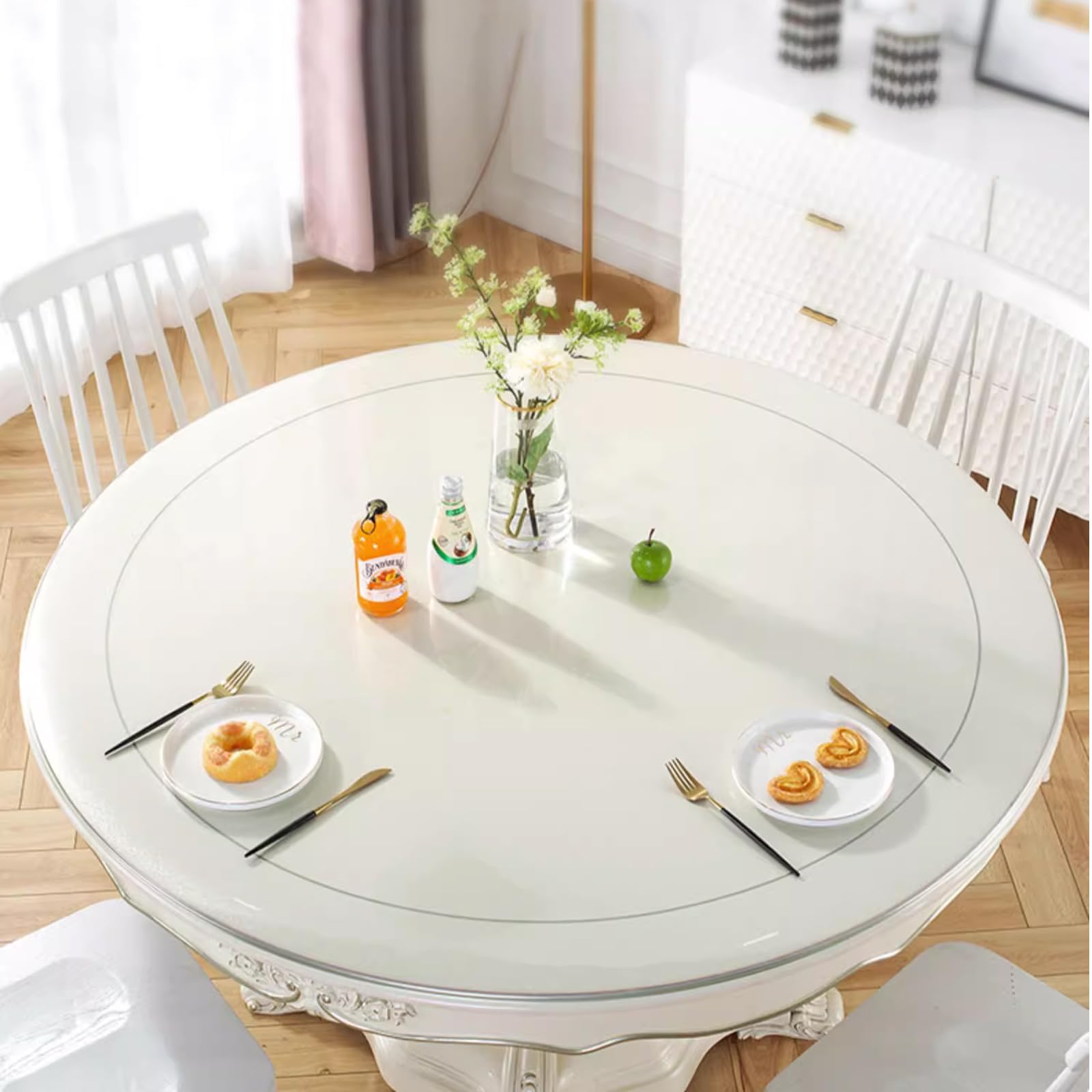 Nappe ronde en PVC givré inodore de 2,7 mm pour éliminer les bulles d'air sur table en verre