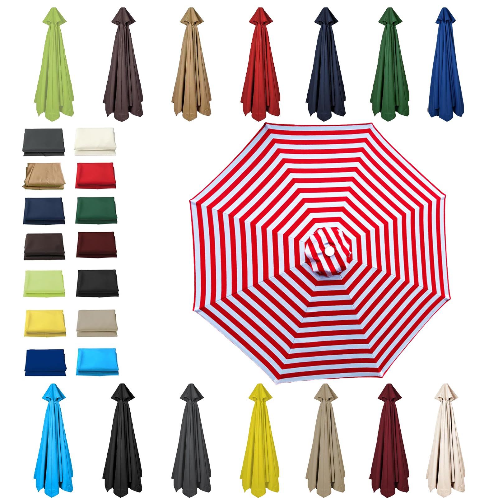 HonunGron 6 Ribs/8 Ribs Replacement Parasol Cover, 3.0m/2.7m/2.5m/2.3m/2m Umbrella Canopy Replacement, Sun Umbrella Replacement Cloth, UV 50+ Garden Parasol Canopy Cover (6 ribs-2m(6.5ft),Red White) — image 1