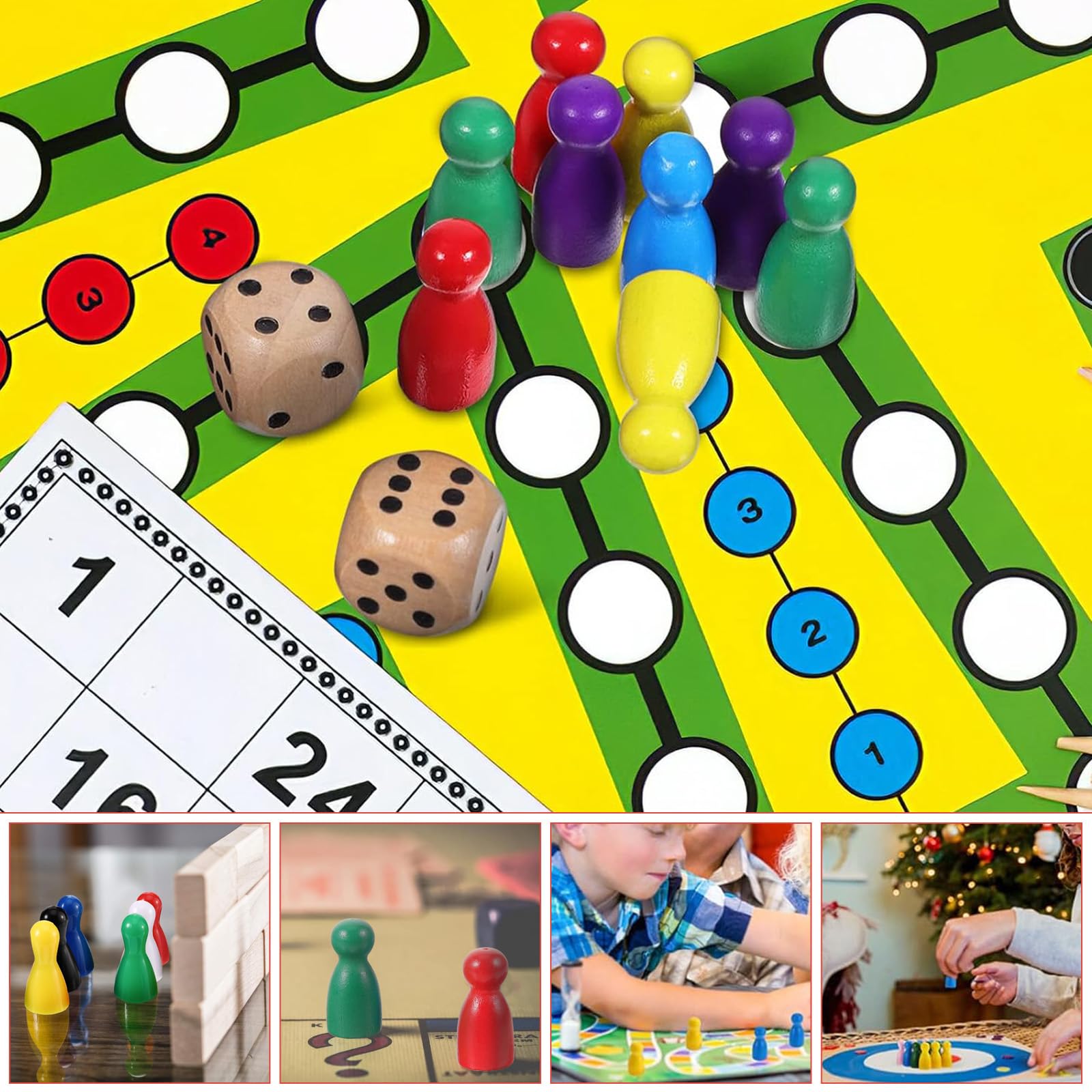 4 Farben 160 Stücke Holz Spielfiguren für Brettspiele Spielsteine Bunte Schachfiguren Halma Spiel mit 16 Würfel Inklusive Aufbewahrungstasche Klassisches Design Geeignet für Mehrspieler-Brettspiele