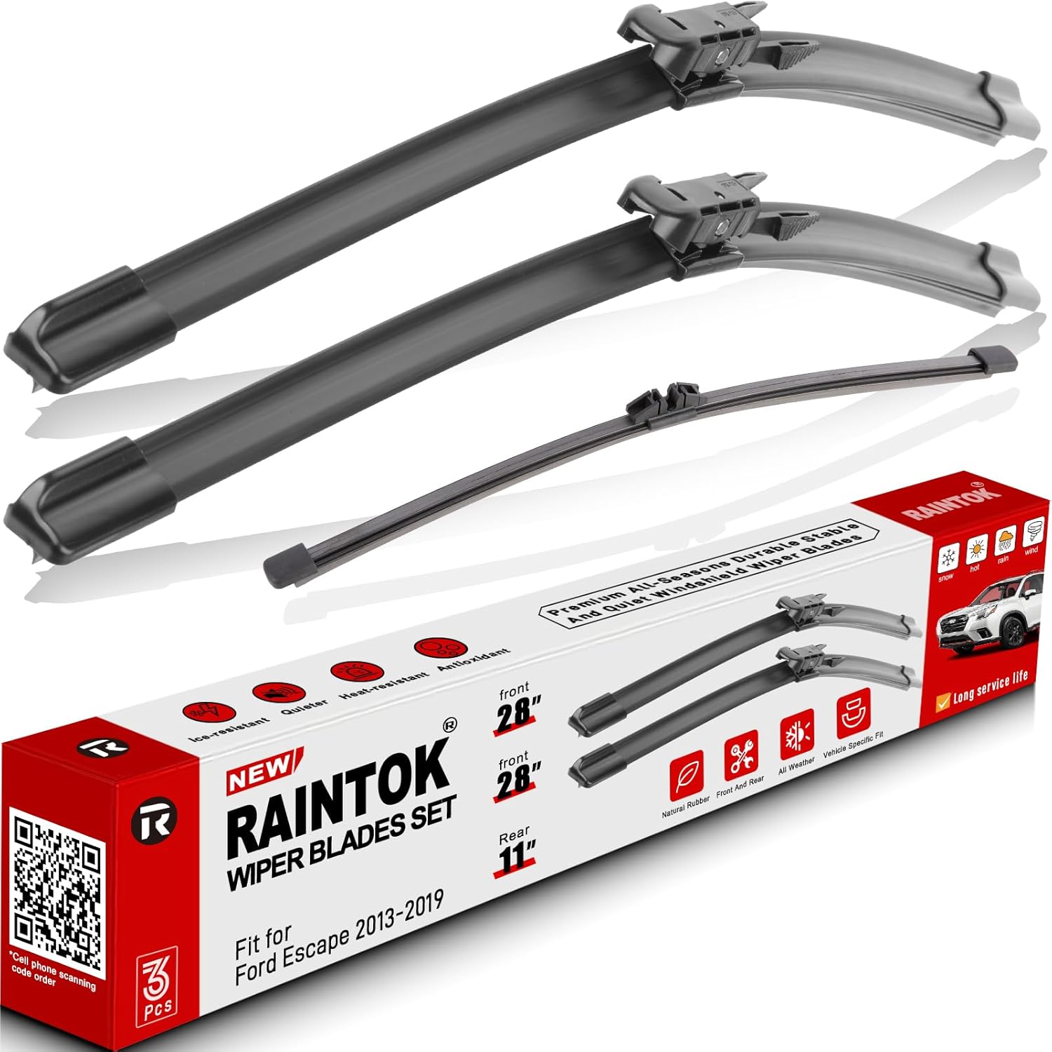 Windshield Wiper Blades Replacement for Ford Escape 2013 2014 2015 2016 2017 2018 2019 Original Factory Quality Front Rear Wipers Blade Set for My Car - 28" 28" 11" (Pack of 3)