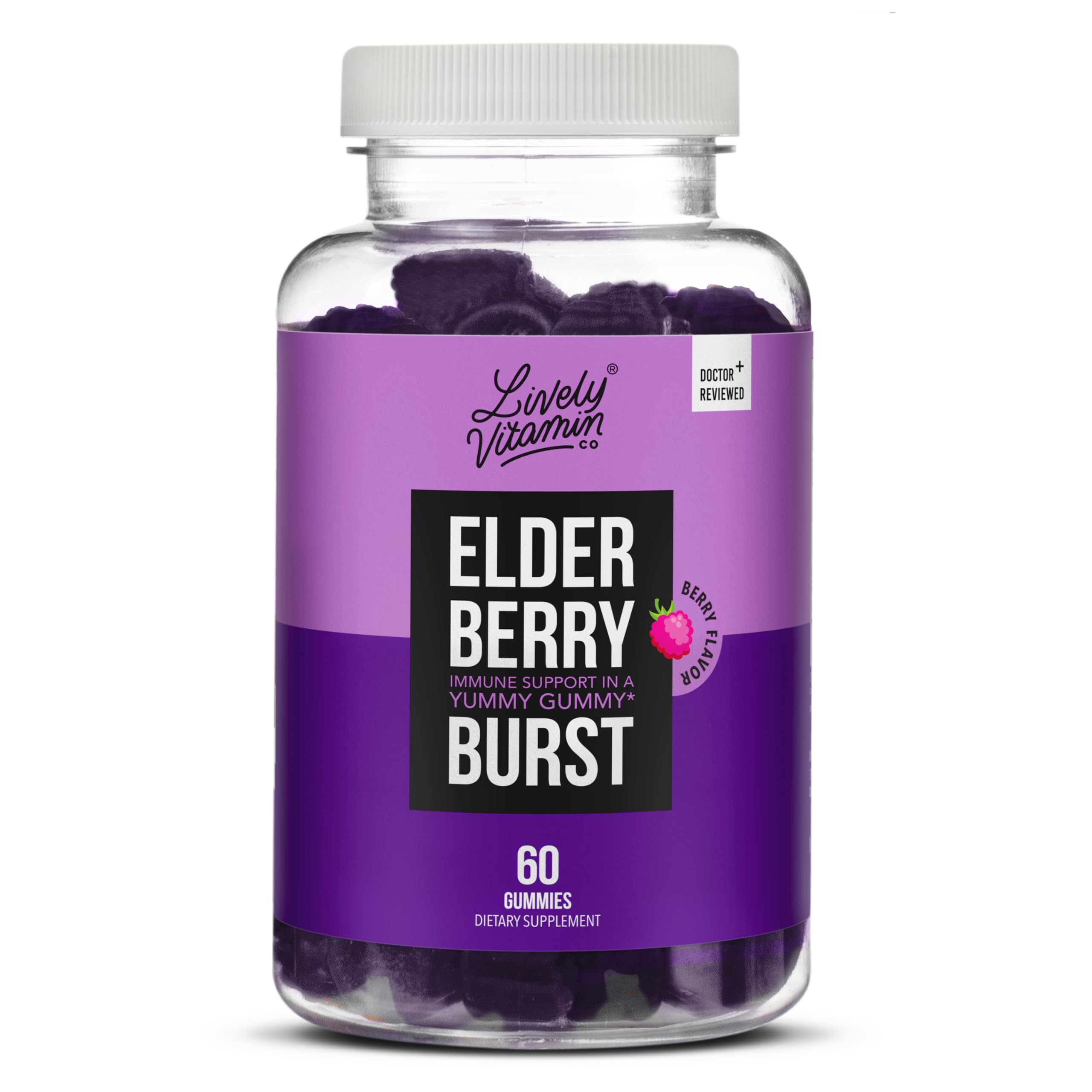 LIVELY VITAMIN CO. Elderberry Burst Gummies for Kids & Adults - Boosts Immune Health - Helps Avoid Colds & Illness - Black Elderberry, Vitamin C &