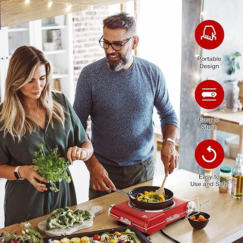 Miniatura 5 de Techwood - Placa caliente, quemador individual para cocinar, estufa eléctrica de cerámica infrarroja portátil de 1200 W con temperatura ajustable,