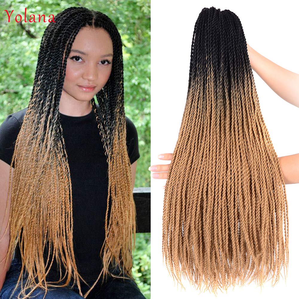 24 inch Ombre Senegalese Twist 2x Hair Crochet 30 Roots Synthetic Crotchet Braiding Hair for Women 95g/Pack (6 Packs/Lot,Black/Light Brown)