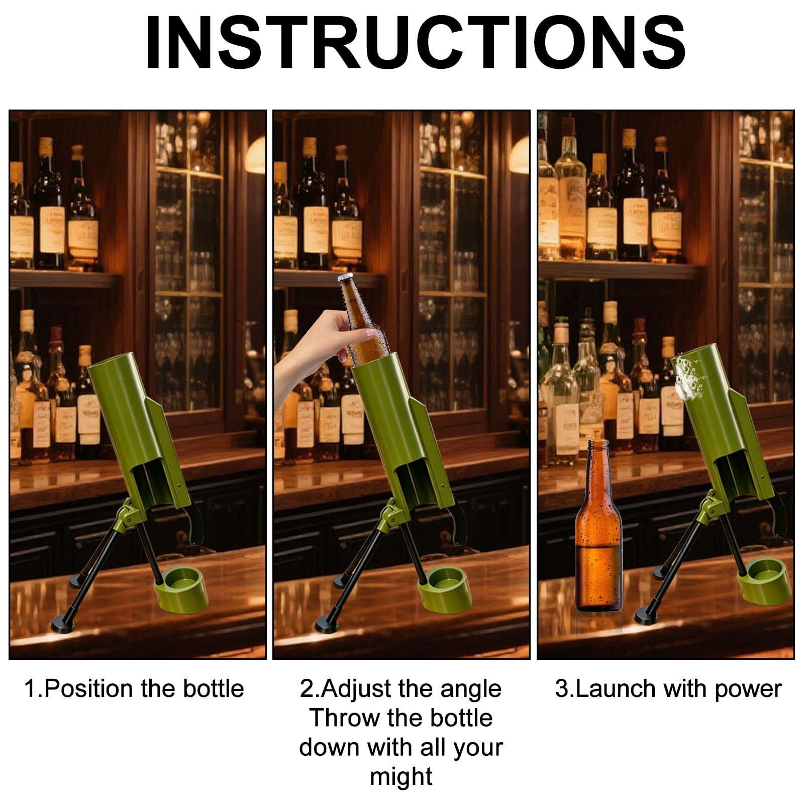Mortaio apribottiglie da 6 cm, mortaio per birra per bottiglie da 0,33L–0,5L, cannone apribottiglie con lanciatore di tappi a corona