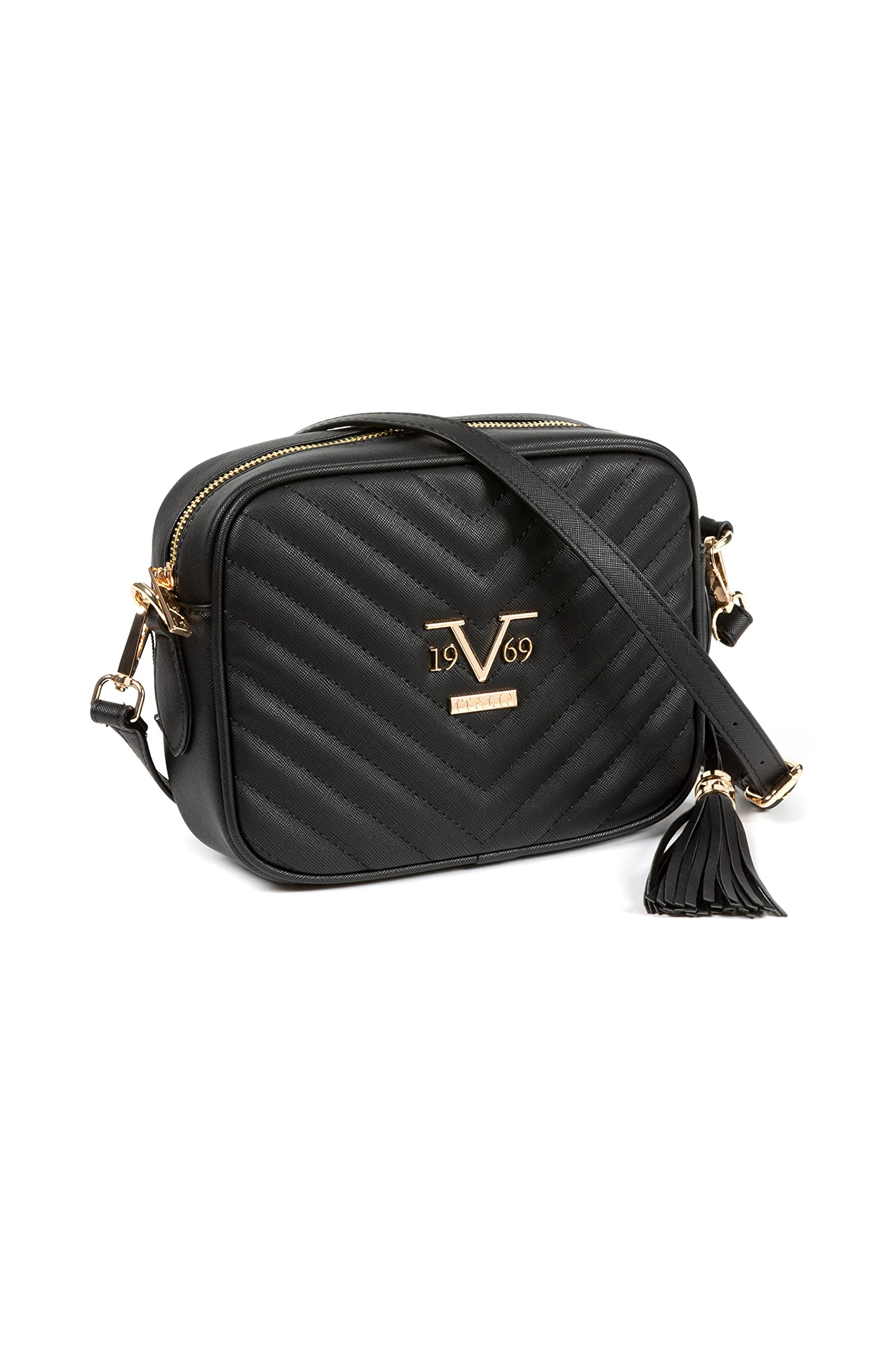 19V69 ITALIA Women's Luna Silver Shoulder Bag, Black, 16 cm x 23 cm x 6,5 cm