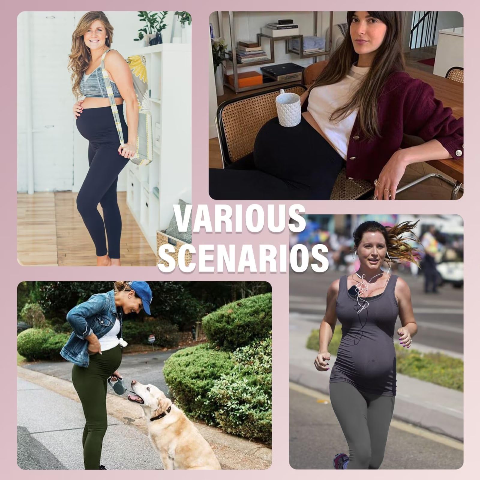 Sundwudu Paquete de 2 leggings de maternidad sobre el vientre, pantalones de yoga de cintura alta para mujer, pantalones de entrenamiento activo con bolsillos