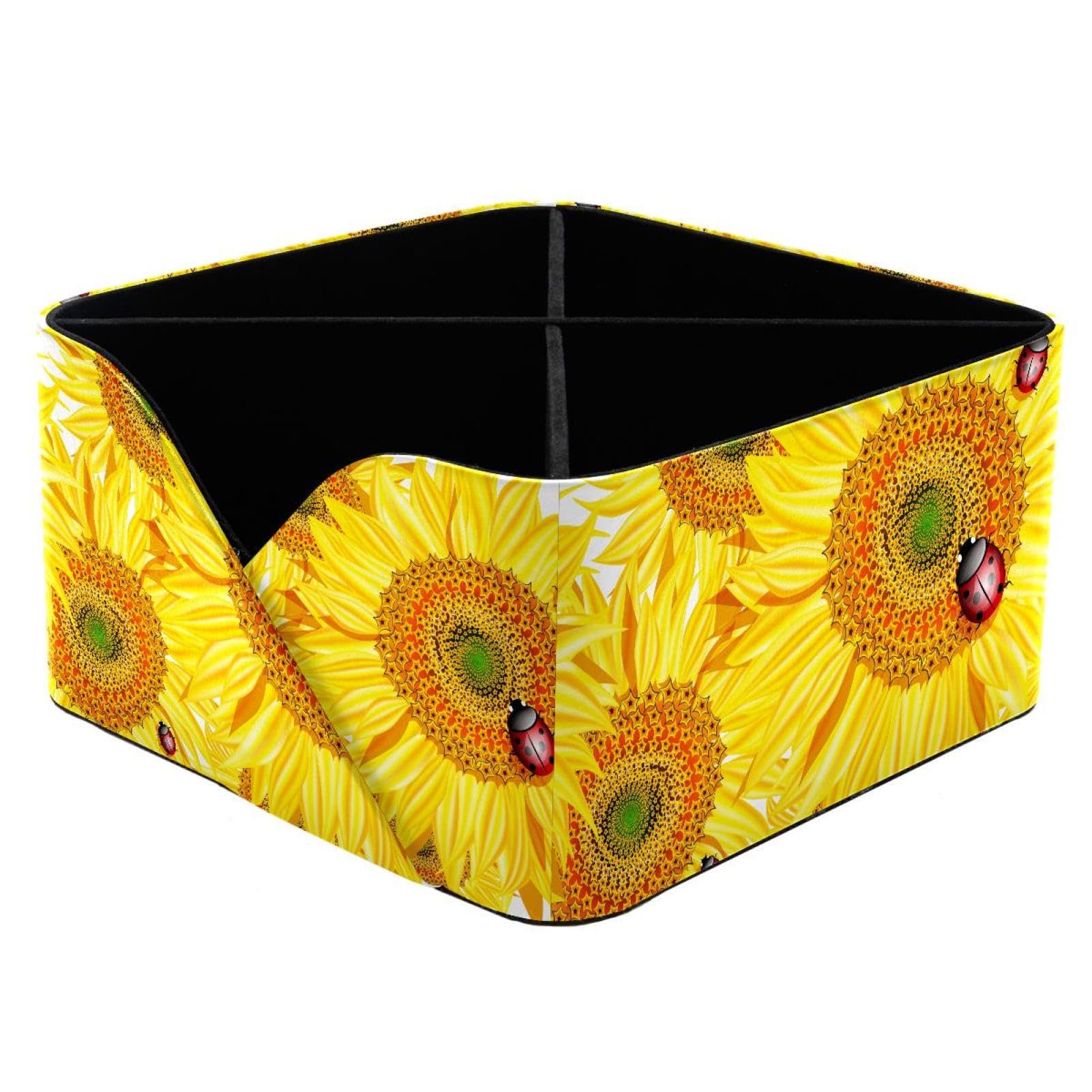 KengjuTesu Sunflowers and Ladybugs Desktop Organizer Pen Holder, Rectangular Pencil Cup for Office, Study and Makeup Stations