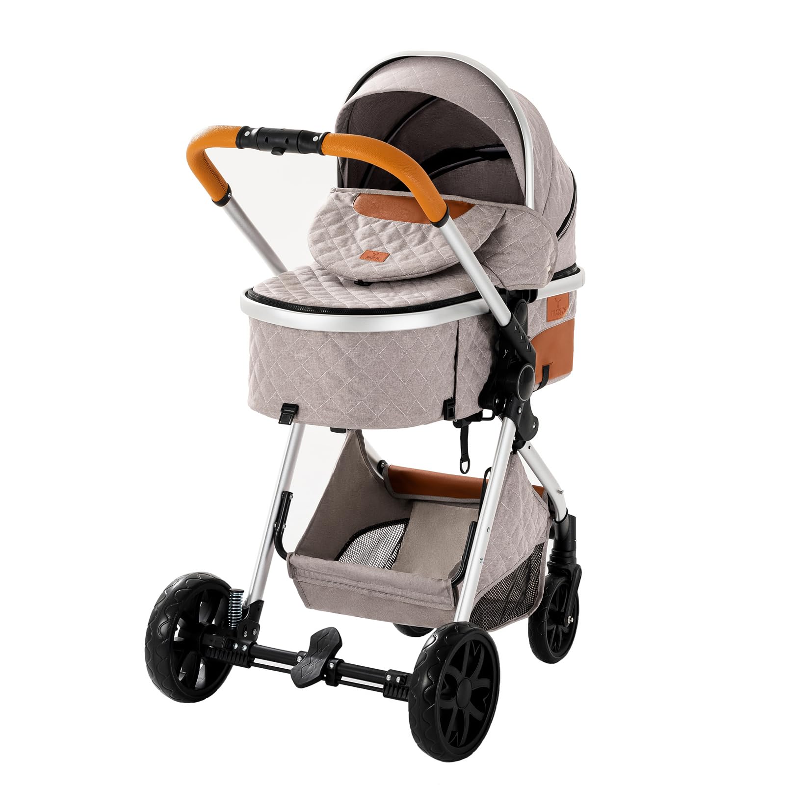 MoLi Passeggino Trio, Passeggino 3 in 1 con Doppia Modalità Push Reversibile, Trio Passeggino Neonati con Grande Navicella, Carrozzina per Neonati in Alluminio Pieghevole (225 Light Grey)