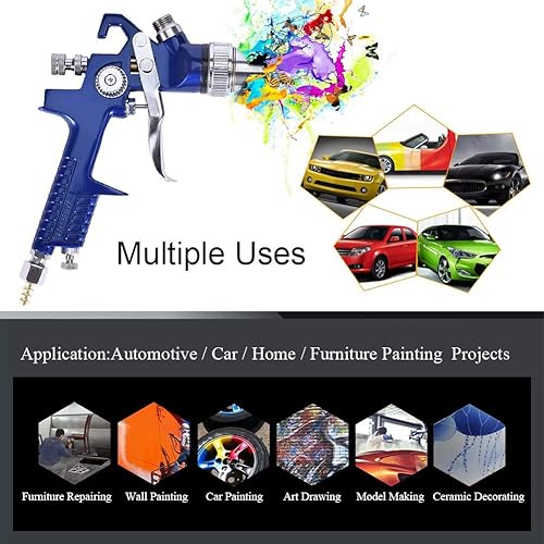 Miniatura 4 de Pistola pulverizadora de aire HVLP de alimentación por gravedad de 2 rociadores, 1.0 mm 150 ml y 1.4 mm 600 ml, alimentación por gravedad automática