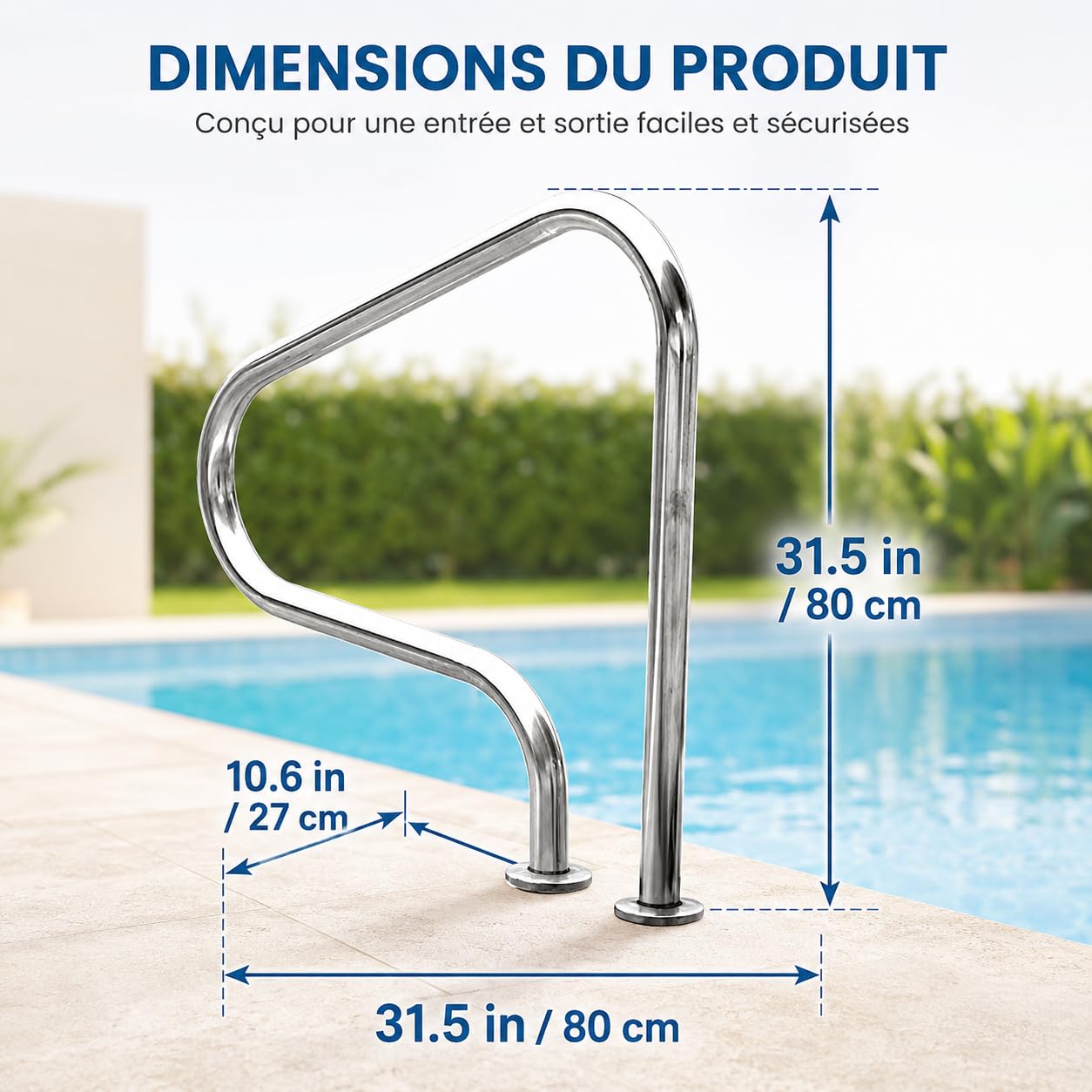 Main Courante Piscine Inox 316 80 cm Argent Intérieur Extérieur