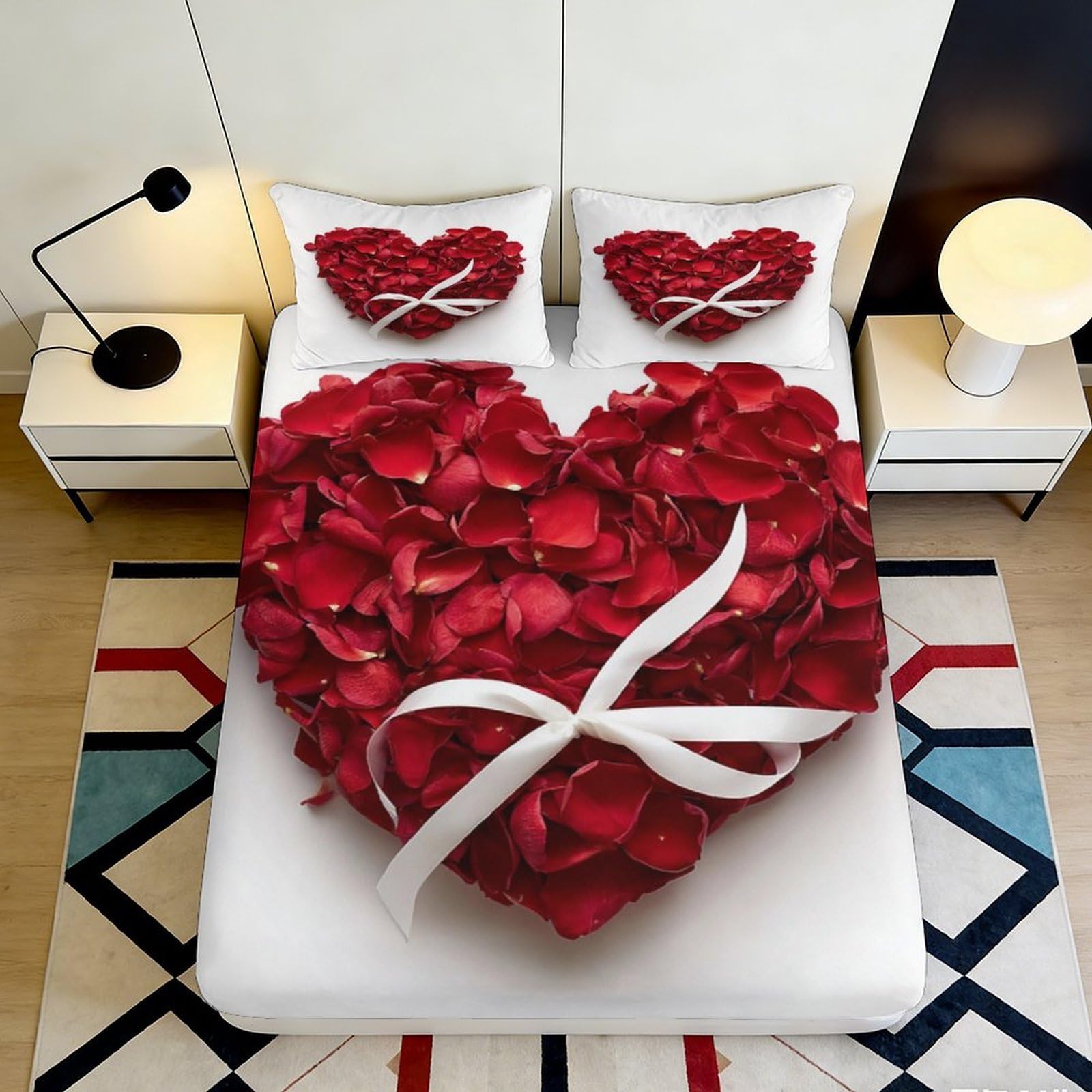 K1r3d9e5 Style-1 3D Printed Red Rose Heart Fitted Sheet Microfiber Decorative Bed Cover For Bedroom Guest Room Mattress Protection 90X200x25cm