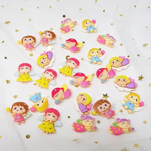 Miniatura 6 de Honbay 24 dijes de resina con parte trasera plana, adornos de niña con alas de ángel para álbumes de recortes, clip para el cabello, funda de