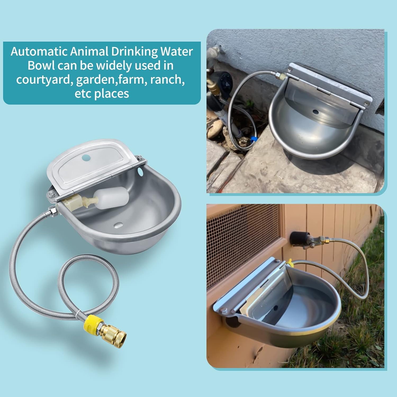 Bebedero automático para Animales, Bebedero de Acero Inoxidable 304 para Perros, Caballos, Cabras, Cerdos y Vacas, con Manguera, 2 válvulas de Flotador