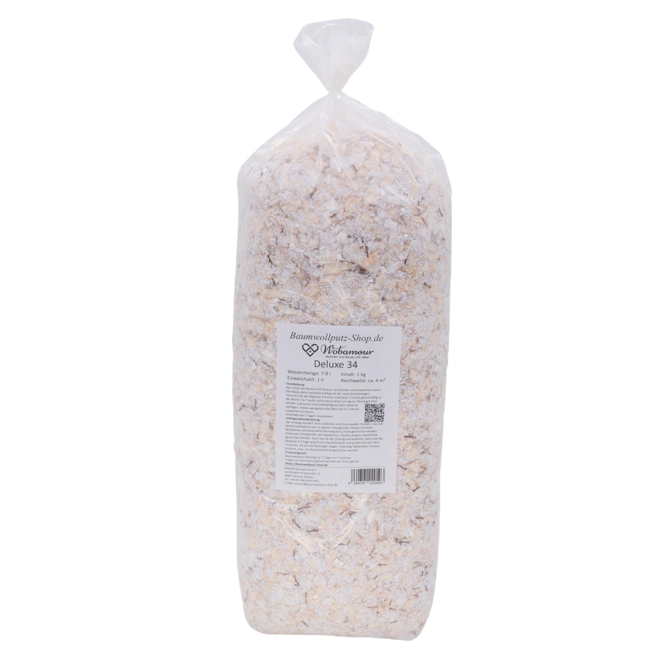 Baumwollputz Deluxe 34 - Grobe Flüssigtapete mit verschiedenen Effekten - 1kg ausreichend für ca. 4m²