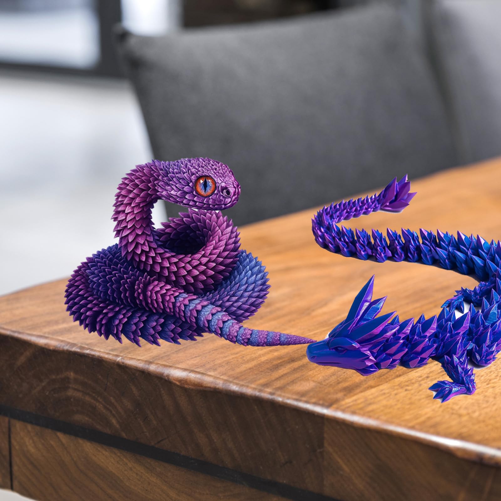 5PCS 3D Printed Animals, Shark Skeleton Viper Chinese Dragon Cobra Set - Image 4