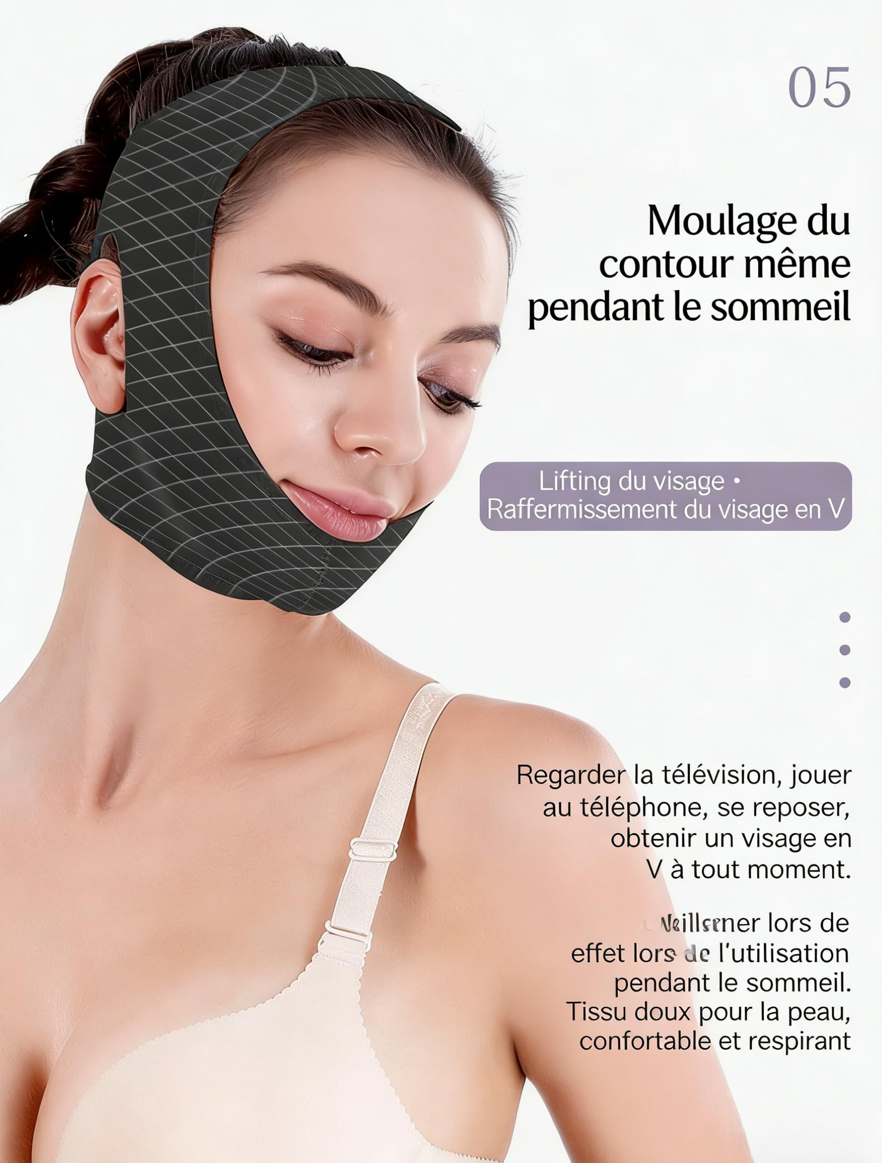 Gaine Visage-SweetLifty, Réutilisable Masque En Forme De V,Portable et Voyage (L,Beige)
