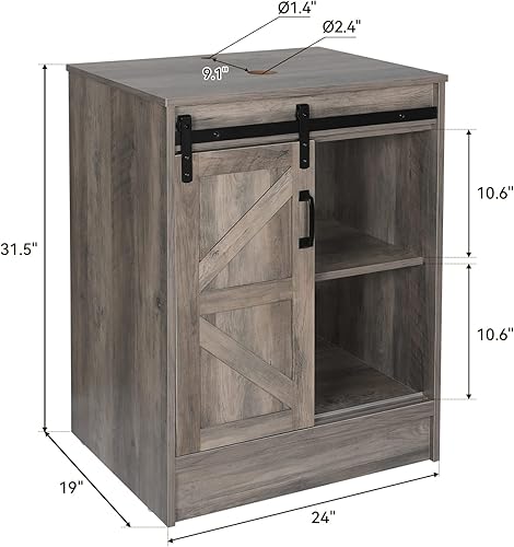 Miniatura 2 de Puluomis Tocador de baño de 24 pulgadas, puerta de granero, soporte de madera moderno, gabinete de baño con baño, barco, recipiente de vidrio azul