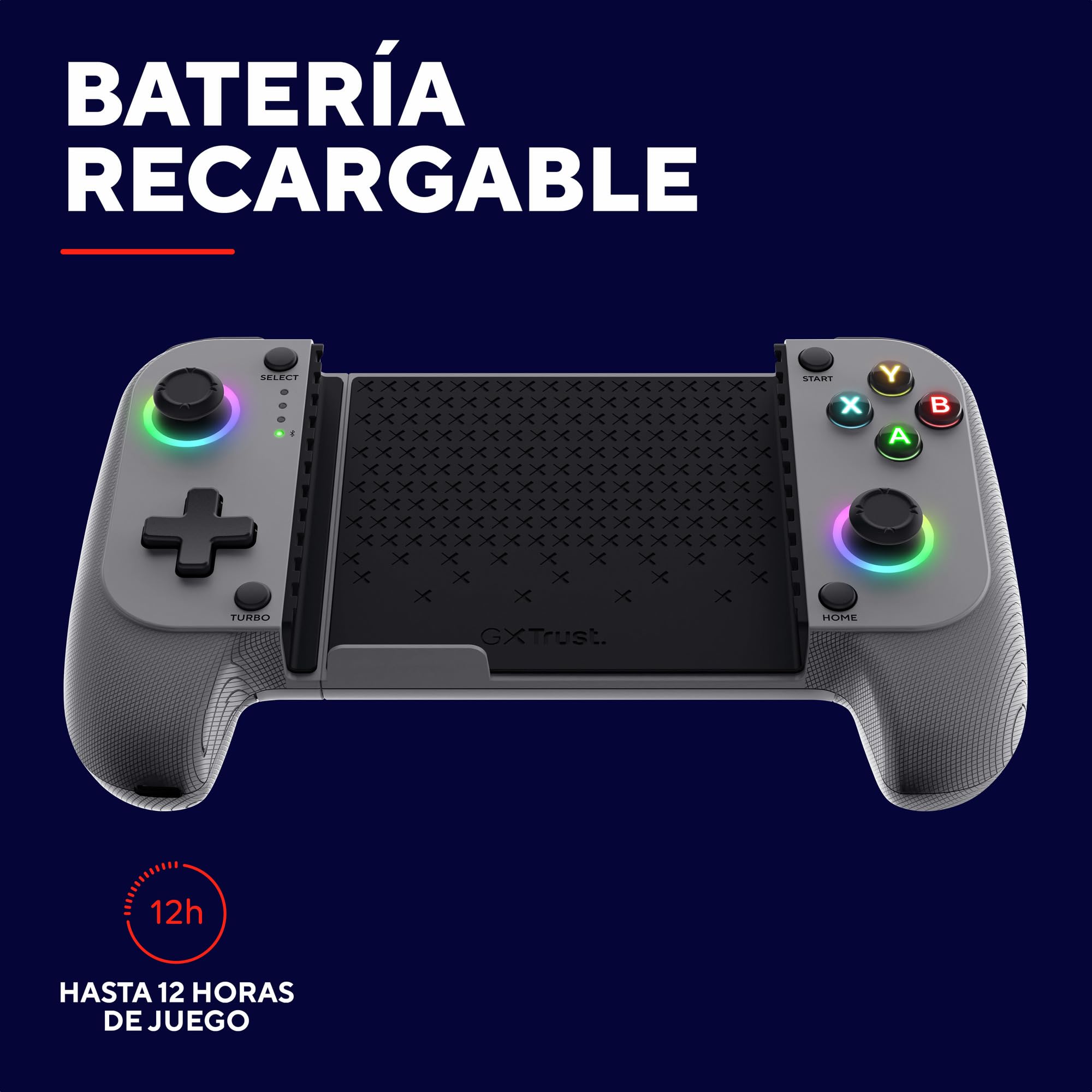 Trust GXT 735G Mylox Mando para Móvil Bluetooth, Iphone/Android / PS5 / Xbox, 12h de Juego, Doble Vibración, Iluminación LED RGB, Gamepad Inalambrico para Movil, Accesorios Gaming, Gris