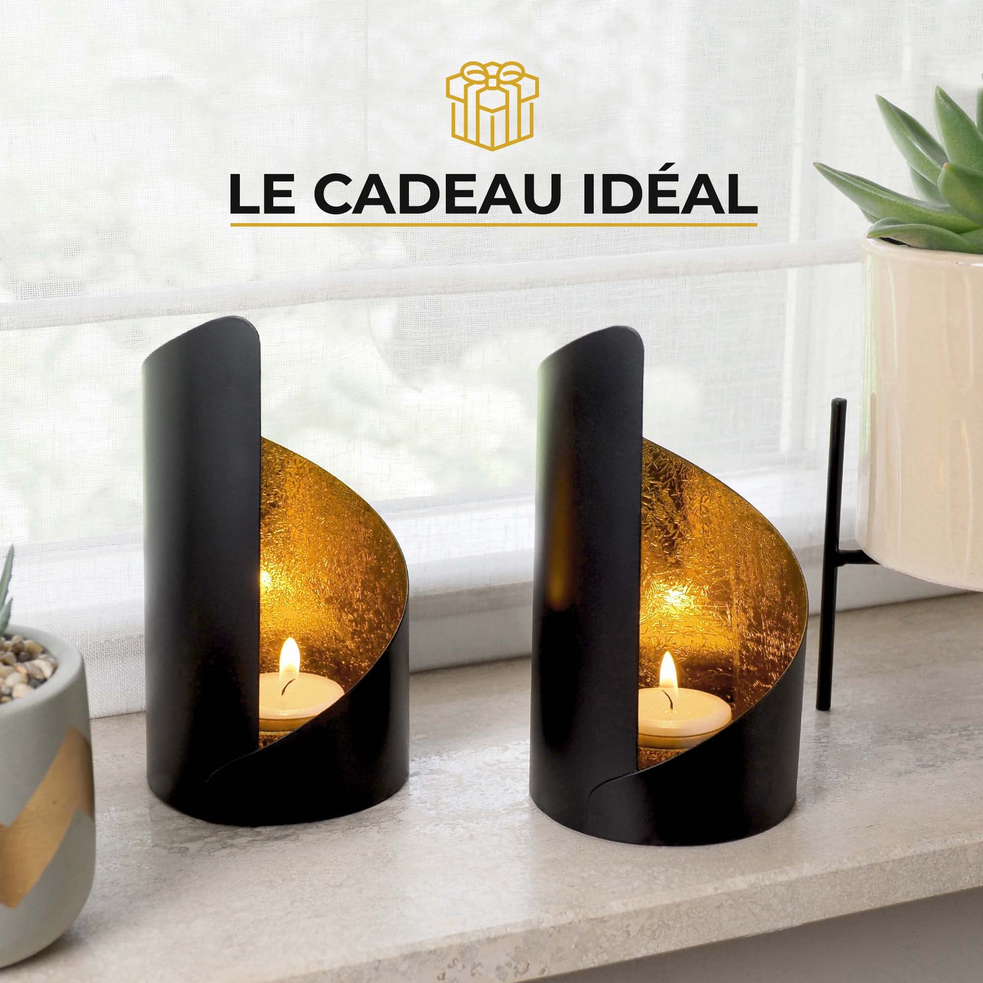 Gadgy Photophore Bougie Ensemble De 2 Pièces Doré Et Noir Decoration Maison