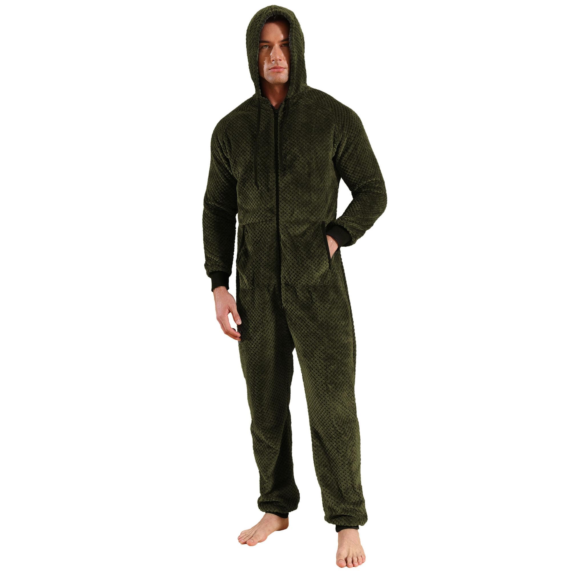 Męski kombinezon Onesie polarowy wzór kratki kombinezon piżama z długim rękawem, jednoczęściowy, zimowy kombinezon termiczny, kombinezon do spania, bielizna nocna