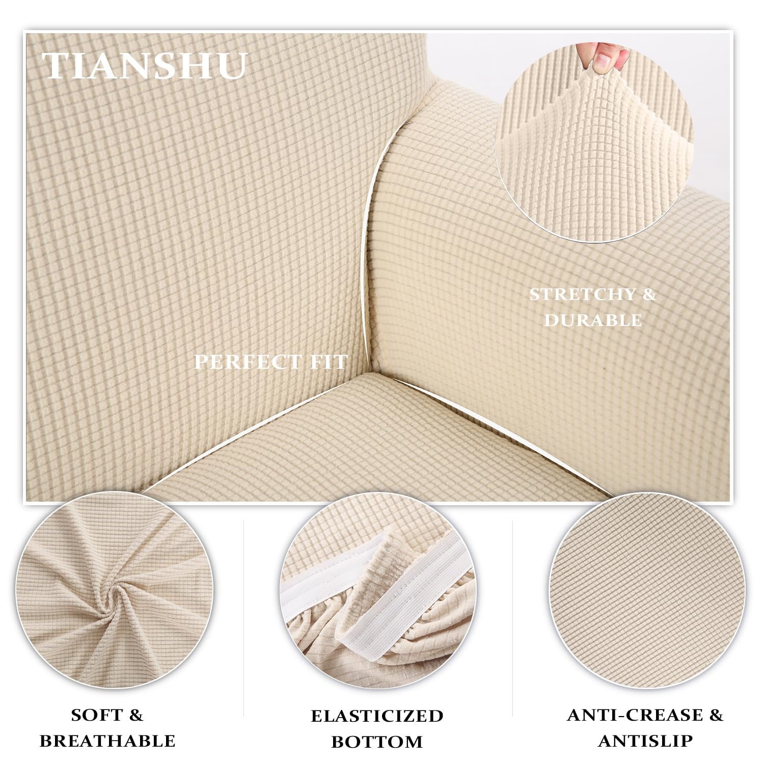 TIANSHU - Funda de sofá de 2 plazas, Incluye 1 Funda de cojín de Silla y 1 Funda de sofá, Spandex Stretch Sofa Funda Protectora de Muebles Antideslizante (Beige)