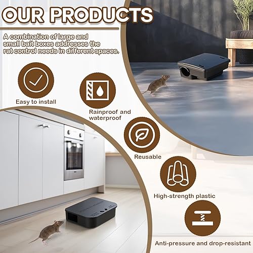 Miniatura 6 de Paquete de 12 cajas de estación de ratas requeridas para llaves, 3 grandes y 9 estaciones compactas para ratones para exteriores, caja de cebo con