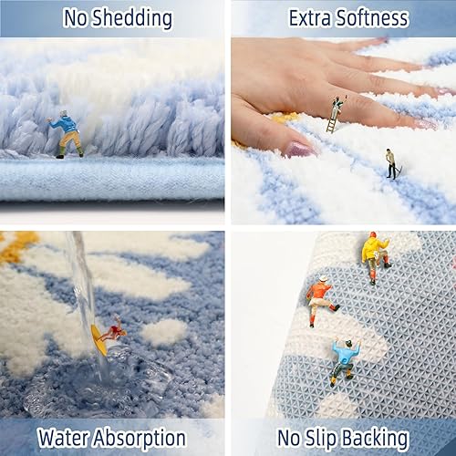 Miniatura 3 de Alfombra de baño de color azul, bonita alfombra de baño con flores dasiy, alfombra estética, alfombra de baño, lavable a máquina, alfombra de baño