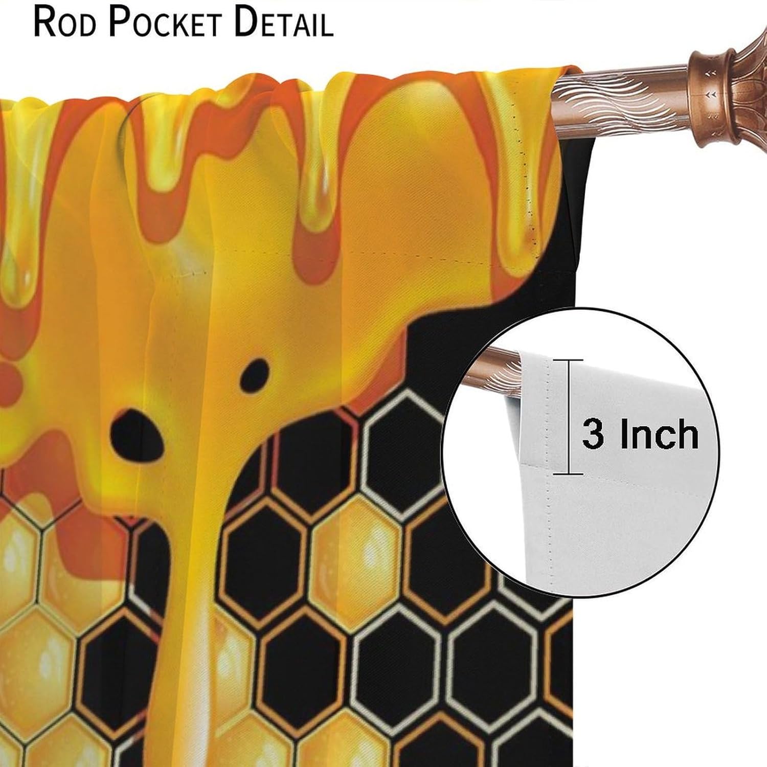 Bee Kitchen Curtains Honeycomb Yellow Black Geometry Art Printed Blackout Window Drapes for Bedroom Living Room Decor Fabric Set 2 Panel 42x54 Inch 80% Shading Rate