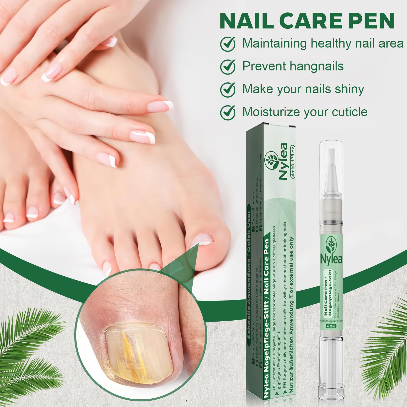 4er Set Nail Care Pen – Stift zur Nagelpflege zur Täglichen Kosmetischen Anwendung – mit Teebaumöl, Aloe Vera & Vitamin E – für Hände & Füße