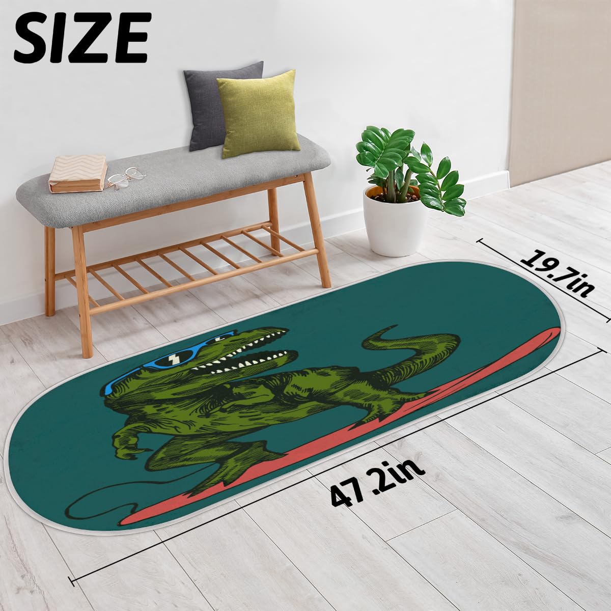 TropicalLife Dinozaury dywanik mata 50 x 120 cm, urocze zwierzę długie włosy pogrubione dywaniki do pokoju kuchni domu łazienki wewnątrz antypoślizgowa mata podłogowa dywaniki