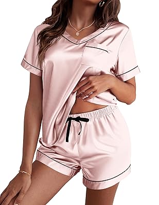 Ekouaer Silk Pajama for Women Short Sleeve Satin Pj Set Two Piece Soft Sleepwear Loungewear, S-XXL