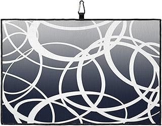 Navy Blue Ombre Golf Towel with Carabiner Clip, Round Geometric Line Modern Abstract Art Microfiber Waffle Pattern Golf Towel, Golf Accessories for Cleaning Clubs and Balls, 24x16 in