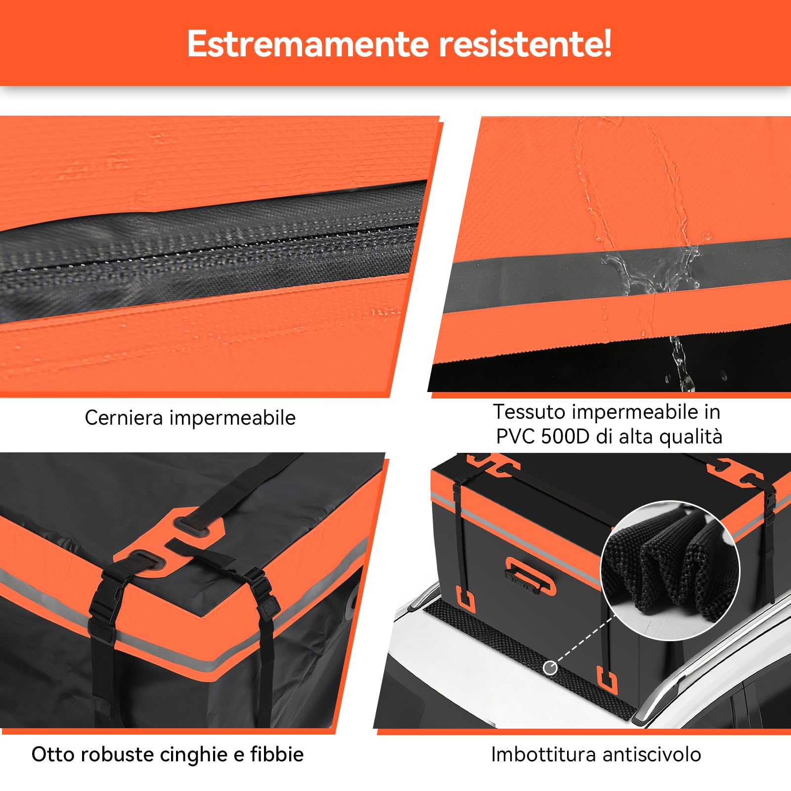 YU YUSING Box da Tetto Auto 600 L, Borsa da Tetto Pieghevole e Impermeabile, Baule Auto Tetto in PVC 500D, 8 Ganci e 8 Cinghie di Rinforzo, Compatibile con/senza Portapacchi, Arancione