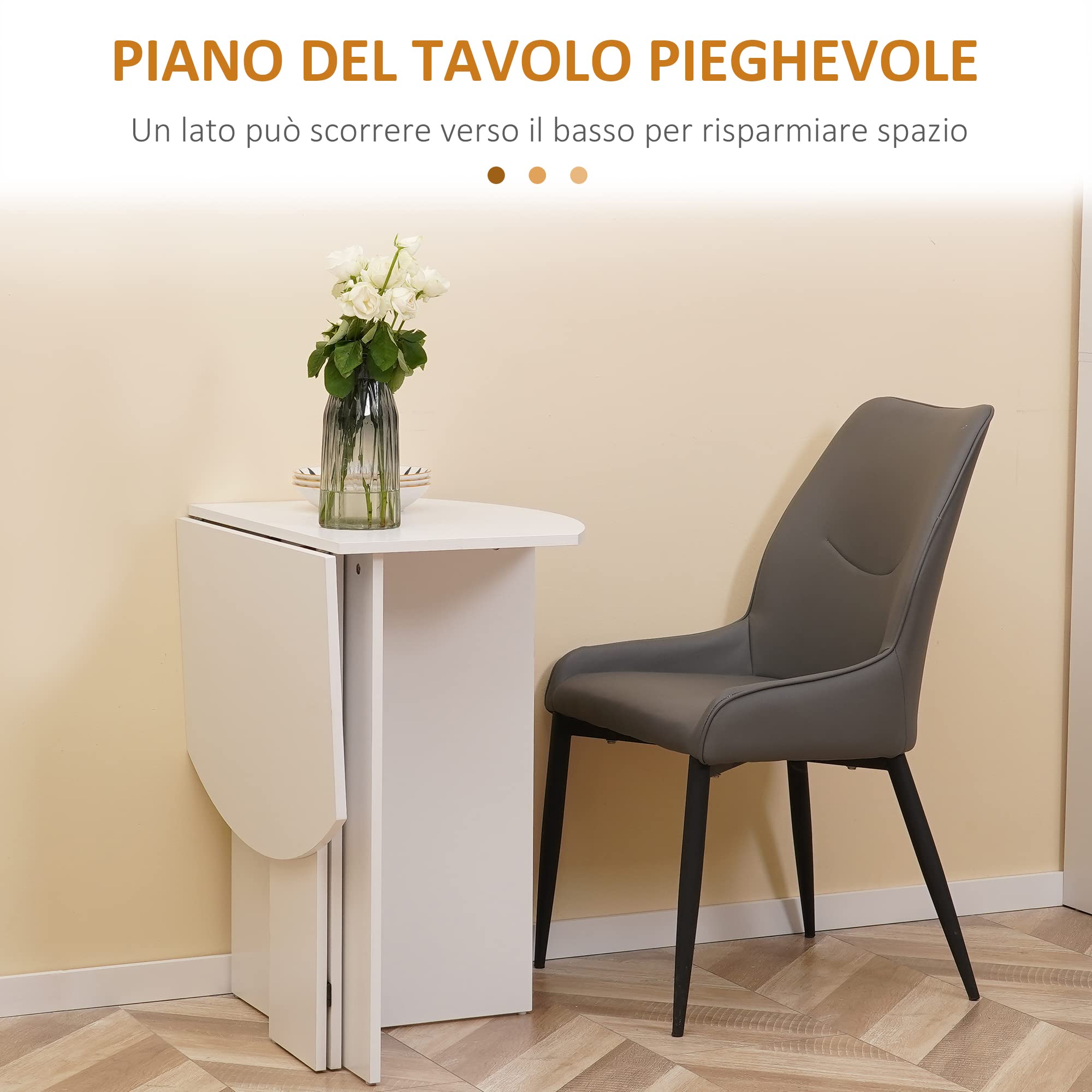 HOMCOM Tavolo da Pranzo Salvaspazio Pieghevole 90x60x74cm Bianco | da Esterno, Tavolo da Cucina e Soggiorno in Legno