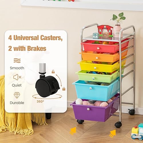 Miniatura 7 de RELAX4LIFE Carrito de Almacenamiento Rodante de 6 Cajones - Organización del Aula sobre Ruedas con Cajones de Plástico Extraíbles, Carrito de Arte y